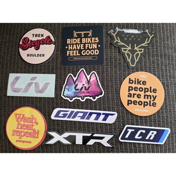 10x Biking Cycling Outdoor Stickers Mixed Lot Liv Shimano XTR Trek Boulder Giant - Picture 1 of 5